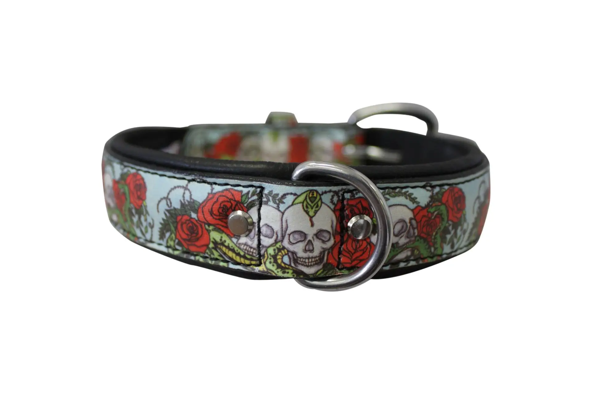 Leather Dog Collar Skull & Rose