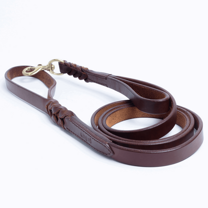 leather dog training leash with Double handle