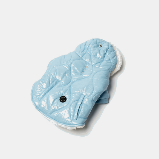 quilted Dog Jacket with hood sky blue
