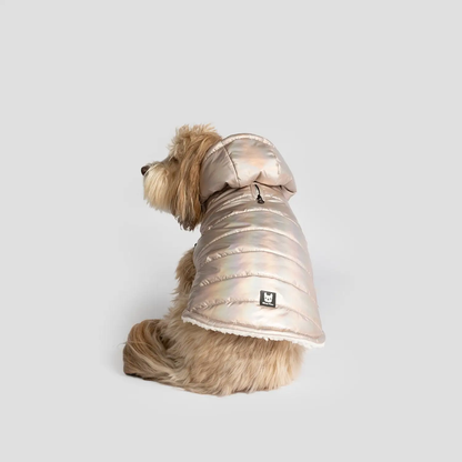 shiny Pink waterproof dog jacket with Sherpa lining