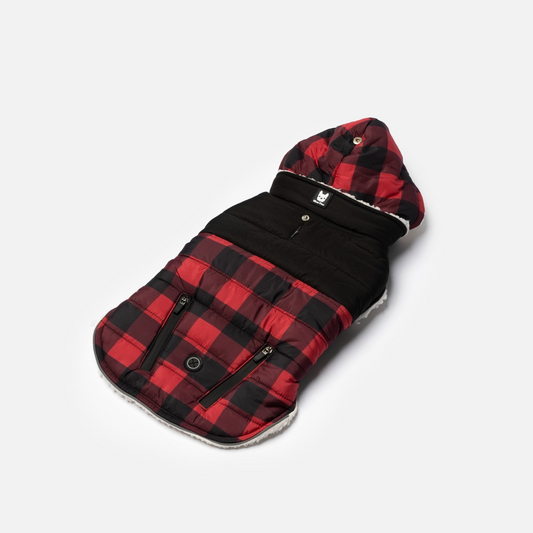 red  Plaid dog jacket with hood