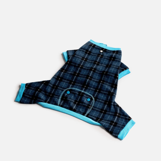 Micropolar Fleece Dog Pajamas Plaid Blue