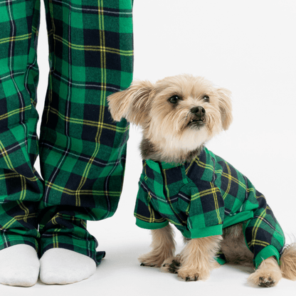 Matching Dog And Owner Pajamas- Plaid Green