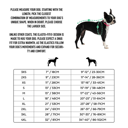 size guide for reversible dog raincoat - Green