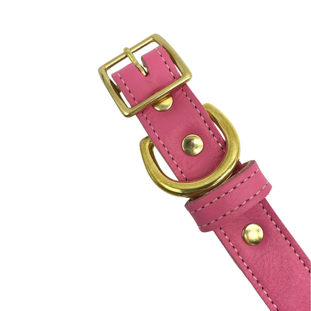 pink Leather Dog Collar