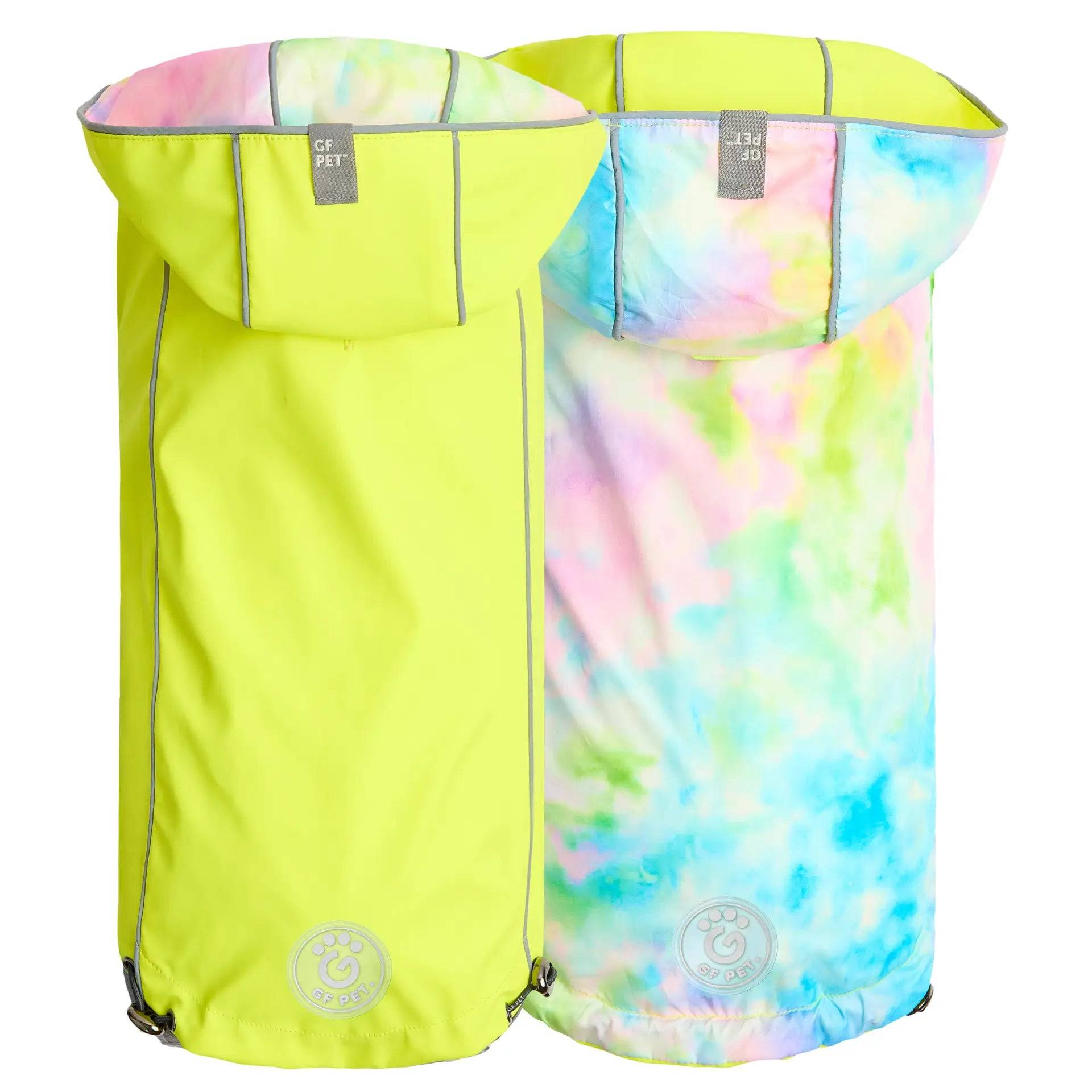 Cosy Pooch Reversible Raincoat - Neon Yellow with Tie Dye