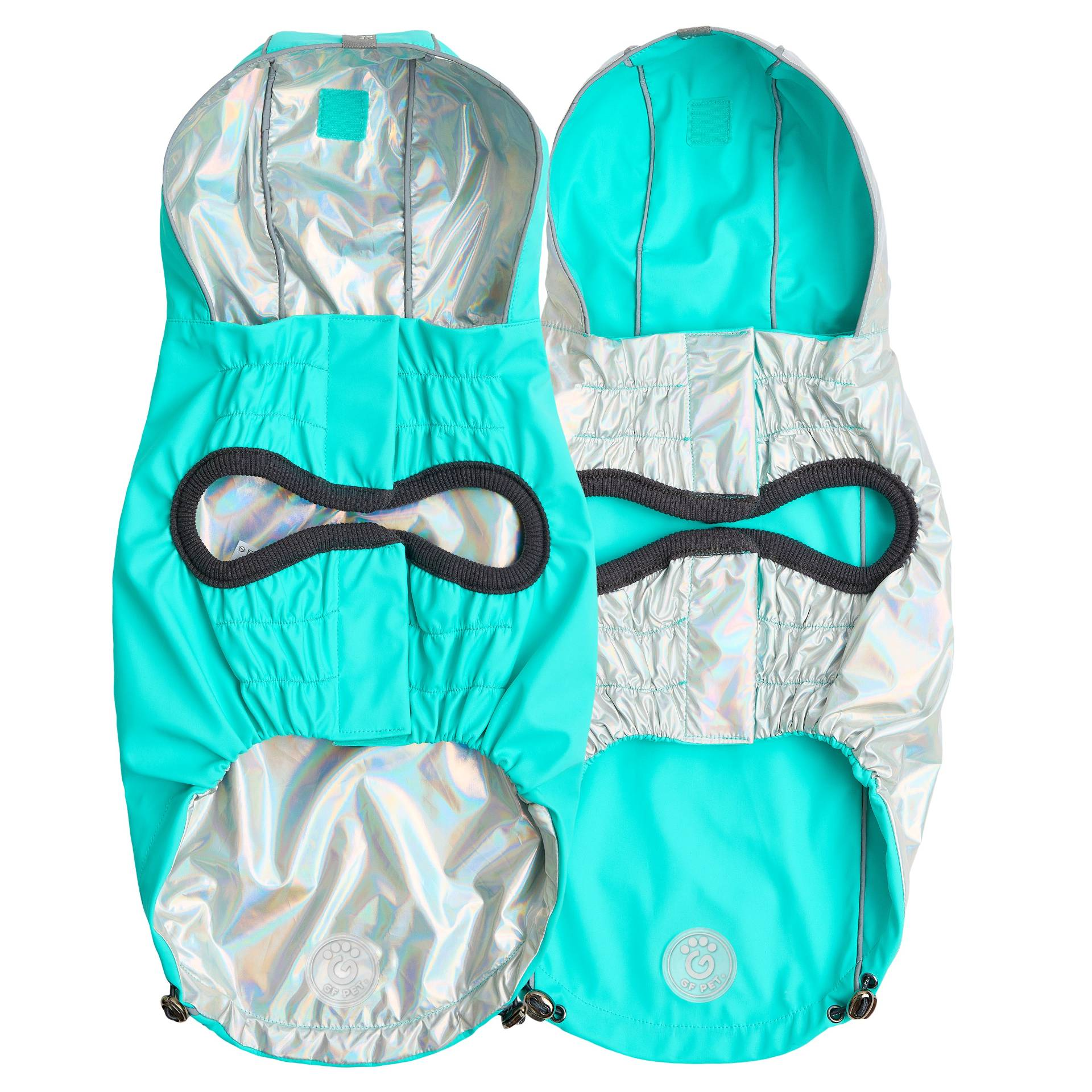 Cosy Pooch Reversible Raincoat - Neon Aqua with Iridescent