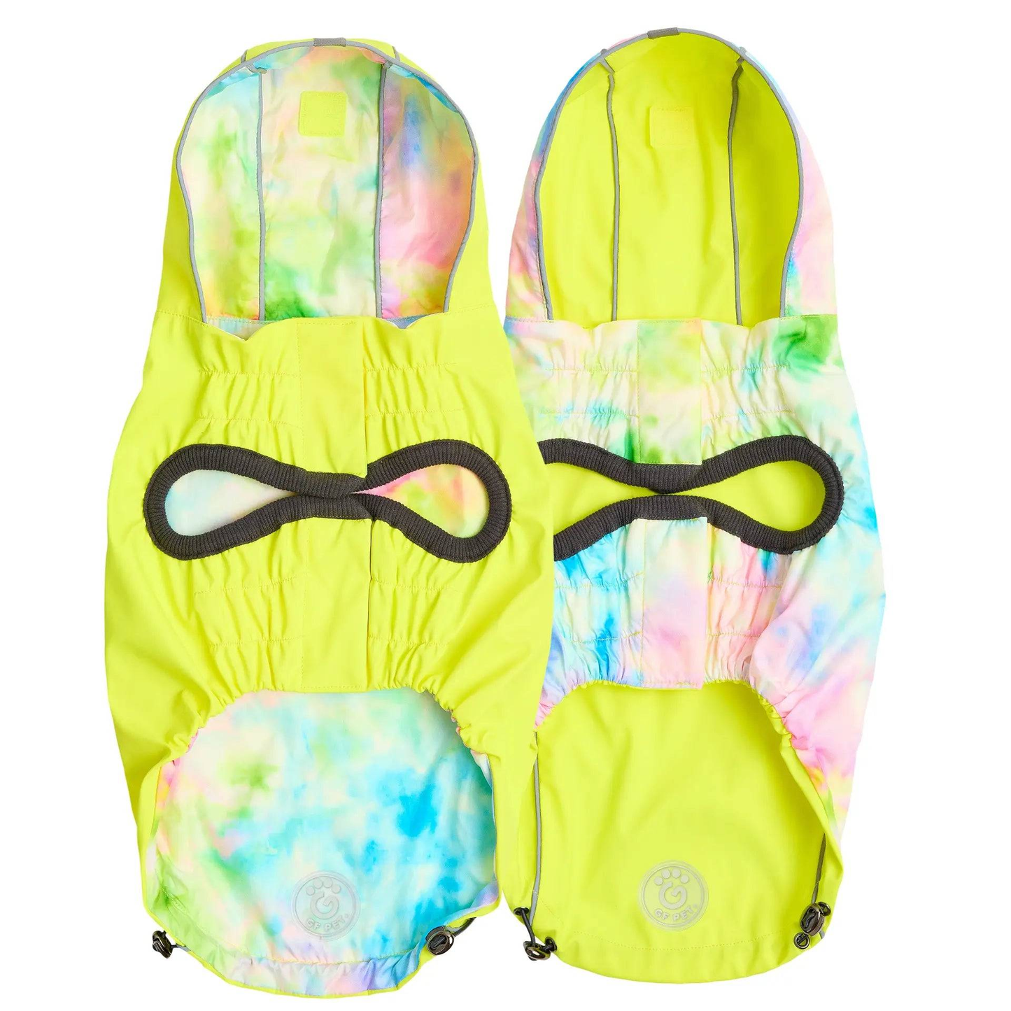 Cosy Pooch Reversible Raincoat - Neon Yellow with Tie Dye