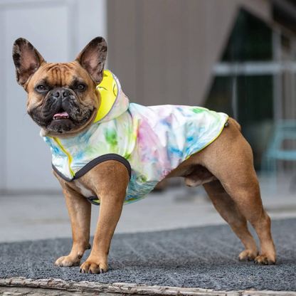 Cosy Pooch Reversible Raincoat - Neon Yellow with Tie Dye