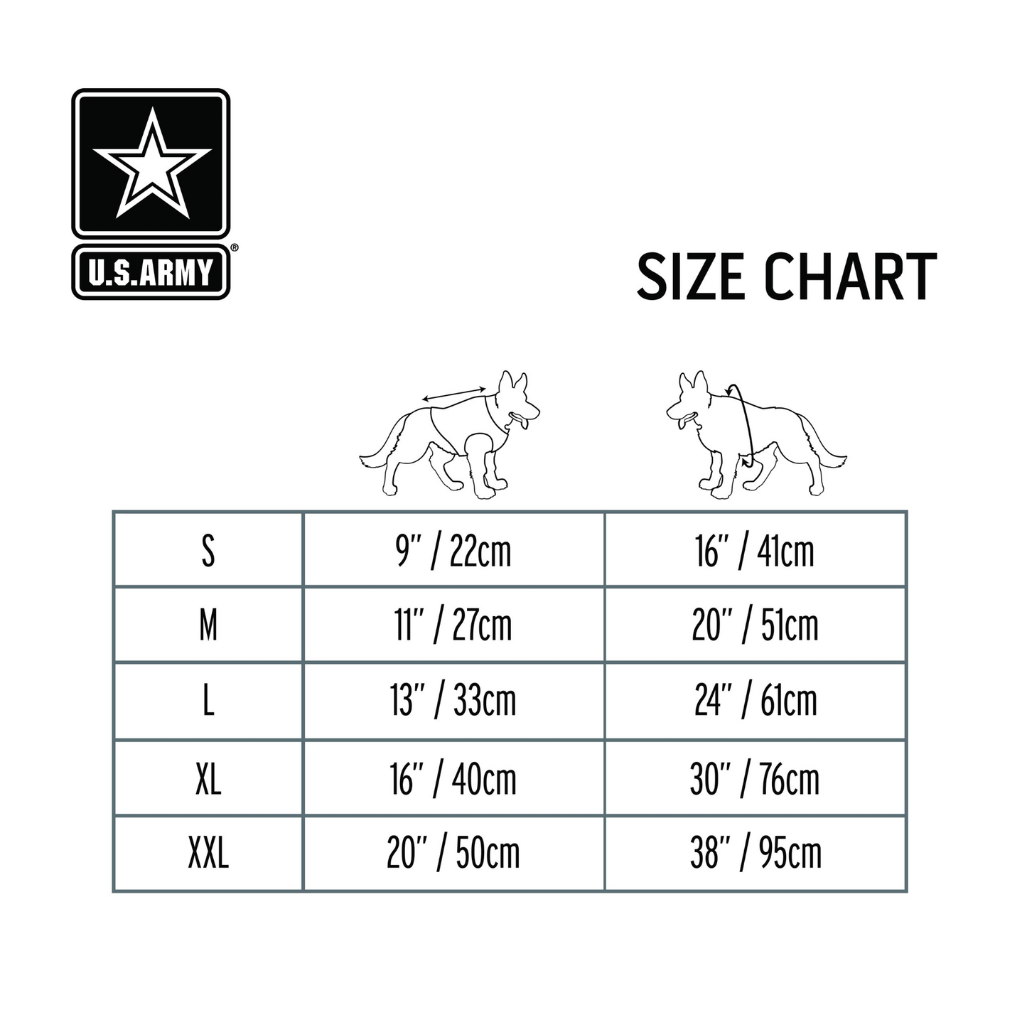 Dog Cooling Vest - Grey size chart